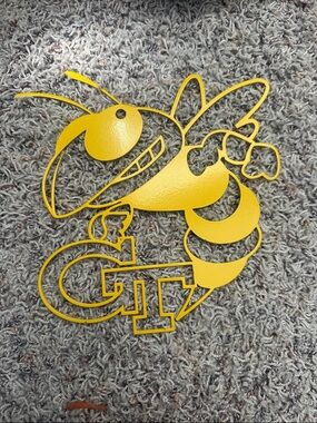 Yellow Georgia Tech Inspired Metal Bee Wall Art